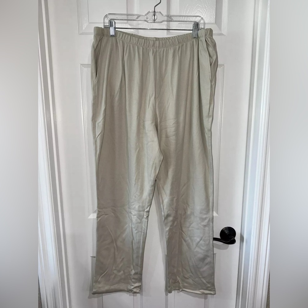 Lands' End 1X Petite Pull On Sport Knit Pant Elastic Waist Pockets Light Stone